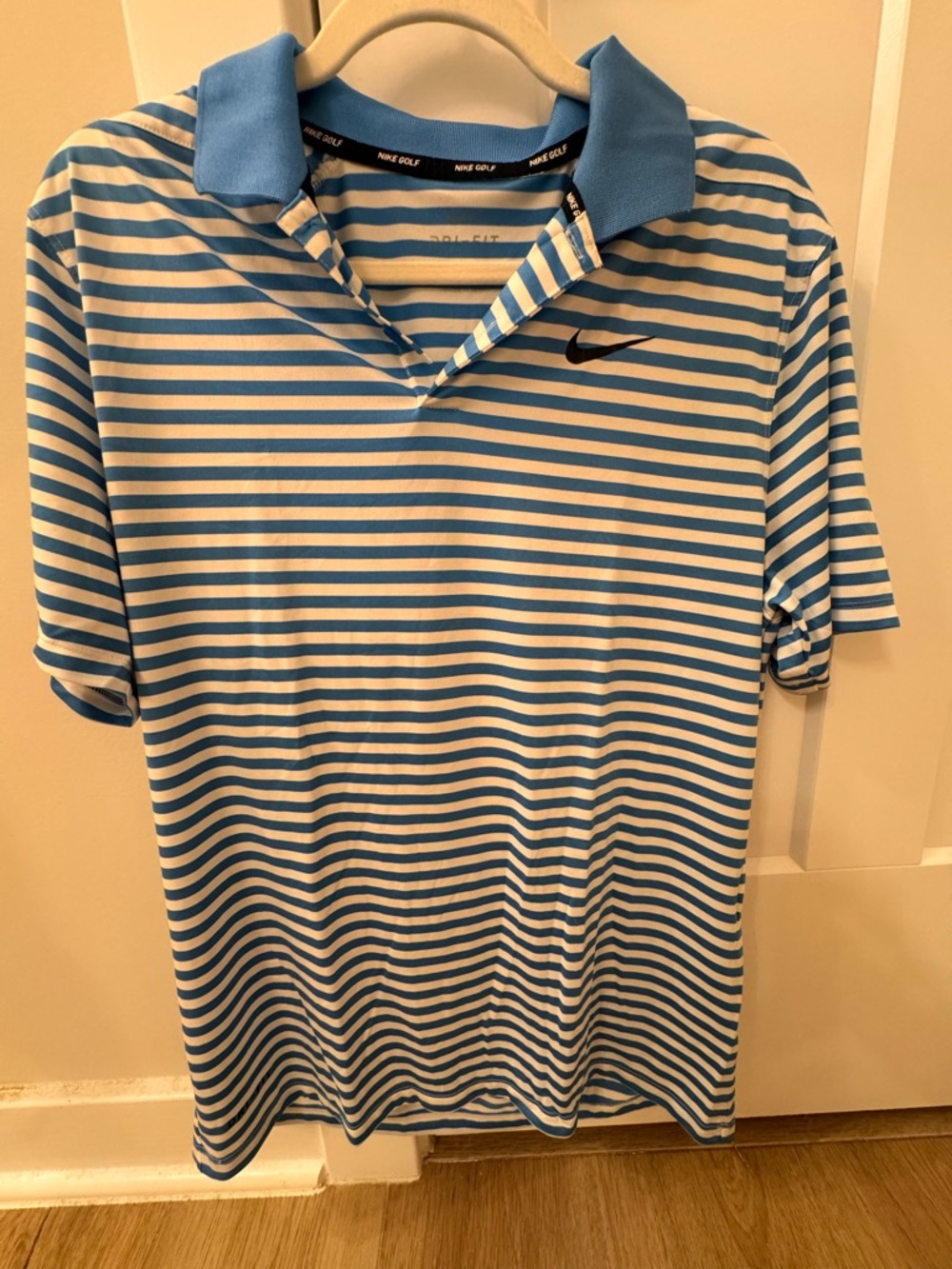 Nike Men's Blue and White Striped Polo